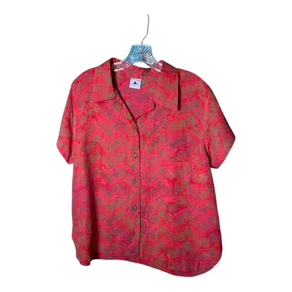 Lost River Clothing CO. Hand batiked short sleeve shirt, red/blue/grey green- M - Picture 1 of 4